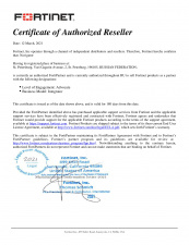 Fortinet Certificate of Autorized Reseller